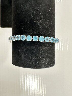7” Blue Topaz Tennis Bracelet set in Sterling Silver